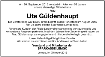 Anzeige  Ute Güldenhaupt  Lippische Landes-Zeitung
