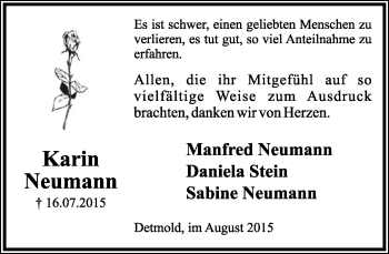 Anzeige  Karin Neumann  Lippische Landes-Zeitung