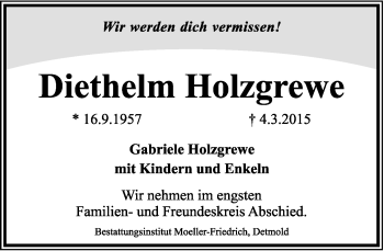 Anzeige  Diethelm Holzgrewe  Lippische Landes-Zeitung