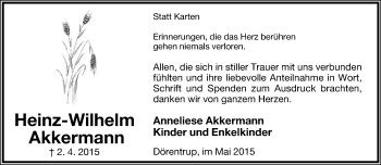 Anzeige  Heinz-Wilhelm Akkermann  Lippische Landes-Zeitung