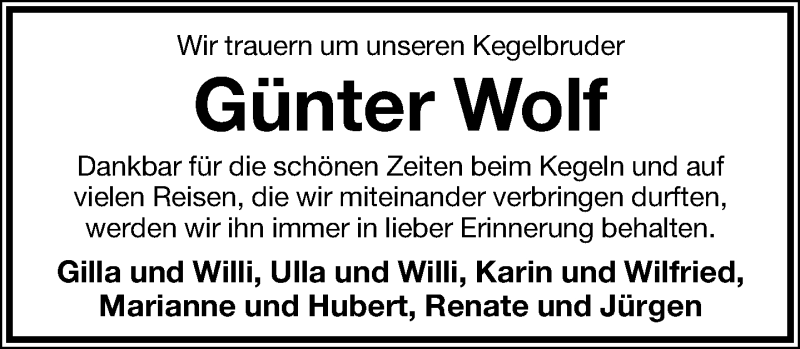  Traueranzeige für Günter Wolf vom 31.01.2015 aus Lippische Landes-Zeitung
