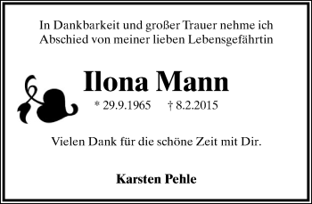 Anzeige  Ilona Mann  Lippische Landes-Zeitung