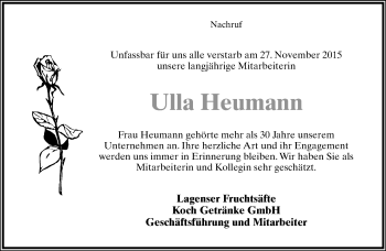 Anzeige  Ulla Heumann  Lippische Landes-Zeitung