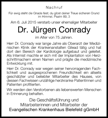 Anzeige  Jürgen Conrady  Lippische Landes-Zeitung