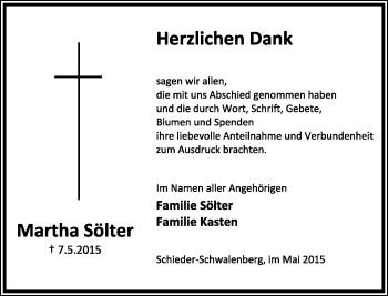 Anzeige  Martha Sölter  Lippische Landes-Zeitung