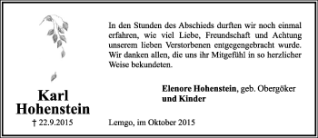 Anzeige  Karl Hohenstein  Lippische Landes-Zeitung