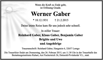Anzeige  Werner Gaber  Lippische Landes-Zeitung