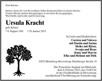 Anzeige  Ursula Kracht  Lippische Landes-Zeitung