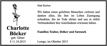 Anzeige  Charlotte Böcker  Lippische Landes-Zeitung