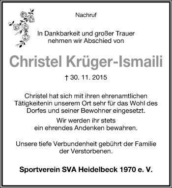 Anzeige  Christel Krüger-Ismaili  Lippische Landes-Zeitung