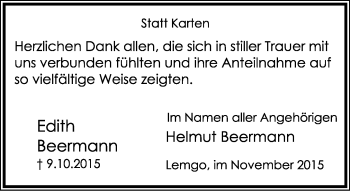 Anzeige  Edith Beermann  Lippische Landes-Zeitung