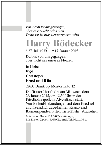 Anzeige  Harry Bödecker  Lippische Landes-Zeitung