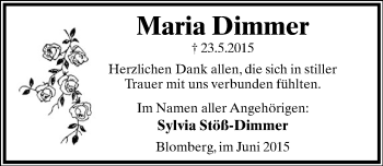 Anzeige  Maria Dimmer  Lippische Landes-Zeitung