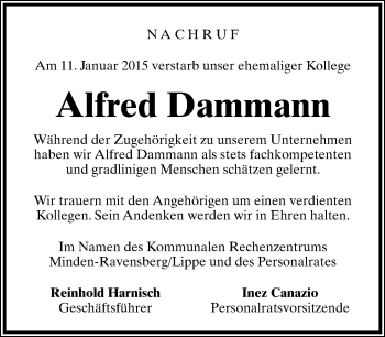 Anzeige  Alfred Dammann  Lippische Landes-Zeitung