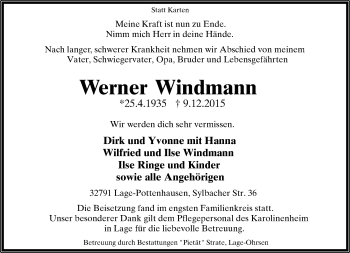 Anzeige  Werner Windmann  Lippische Landes-Zeitung