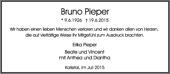 Anzeige  Bruno Pieper  Lippische Landes-Zeitung
