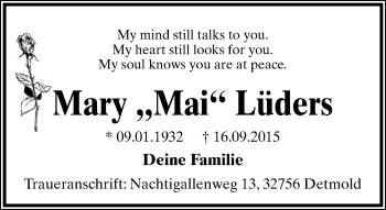 Anzeige  Mary Lüders  Lippische Landes-Zeitung
