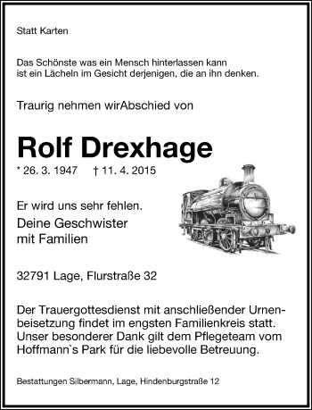 Anzeige  Rolf Drexhage  Lippische Landes-Zeitung