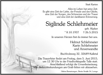 Anzeige  Siglinde Schlehmeier  Lippische Landes-Zeitung