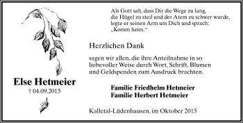 Anzeige  Else Hetmeier  Lippische Landes-Zeitung