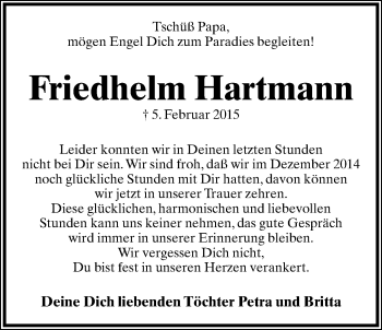 Anzeige  Friedhelm Hartmann  Lippische Landes-Zeitung