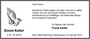 Anzeige  Emmi Keller  Lippische Landes-Zeitung