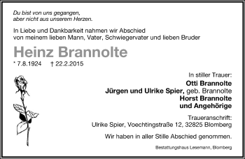 Anzeige  Heinz Brannolte  Lippische Landes-Zeitung