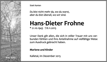 Anzeige  Hans-Dieter Frohne  Lippische Landes-Zeitung