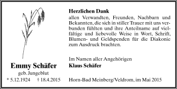 Anzeige  Emmy Schäfer  Lippische Landes-Zeitung