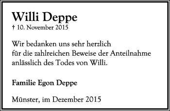 Anzeige  Wilhelm Deppe  Lippische Landes-Zeitung