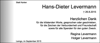 Anzeige  Hans-Dieter Levermann  Lippische Landes-Zeitung