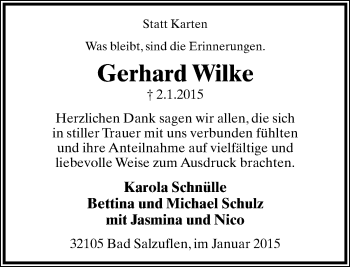 Anzeige  Gerhard Wilke  Lippische Landes-Zeitung