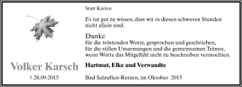 Anzeige  Volker Karsch  Lippische Landes-Zeitung