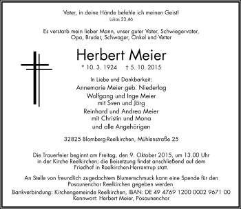 Anzeige  Herbert Meier  Lippische Landes-Zeitung