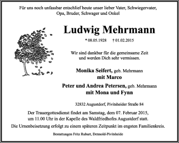 Anzeige  Ludwig Mehrmann  Lippische Landes-Zeitung