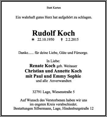 Anzeige  Rudolf Koch  Lippische Landes-Zeitung