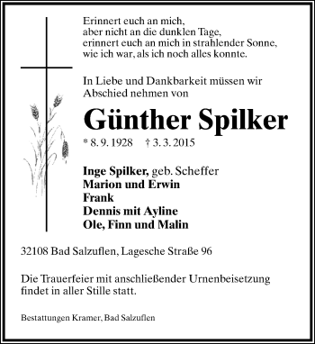 Anzeige  Günter Spilker  Lippische Landes-Zeitung