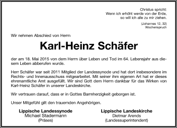 Anzeige  Karl-Heinz Schäfer  Lippische Landes-Zeitung