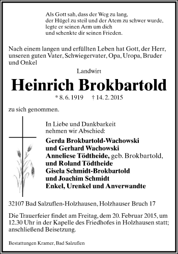 Anzeige  Heinrich Brokbartold  Lippische Landes-Zeitung