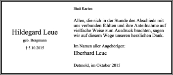 Anzeige  Hildegard Leue  Lippische Landes-Zeitung