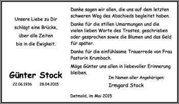 Anzeige  Günter Stock  Lippische Landes-Zeitung