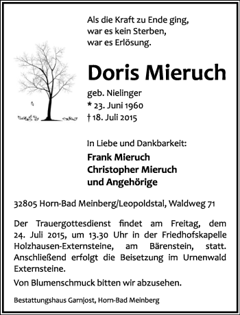 Anzeige  Doris Mieruch  Lippische Landes-Zeitung