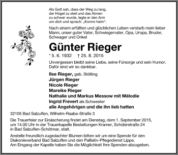 Anzeige  Günter Rieger  Lippische Landes-Zeitung