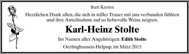  Traueranzeige für Karl-Heinz Stolte vom 07.03.2015 aus Lippische Landes-Zeitung
