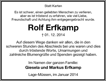 Anzeige  Rolf Erfkamp  Lippische Landes-Zeitung
