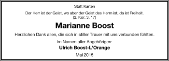 Anzeige  Marianne Boost  Lippische Landes-Zeitung
