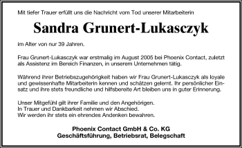 Anzeige  Sandra Grunert-Lukasczyk  Lippische Landes-Zeitung