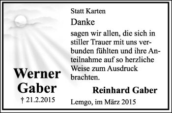 Anzeige  Werner Gaber  Lippische Landes-Zeitung