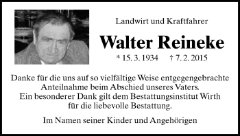 Anzeige  Walter Reineke  Lippische Landes-Zeitung