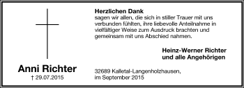 Anzeige  Anni Richter  Lippische Landes-Zeitung